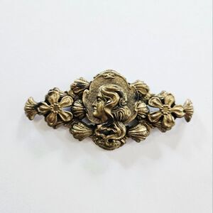 Vintage Antique? Large Art Nouveau Gibson Girl Portrait Antique Brass Brooch Pin